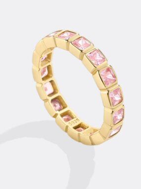 Mint&Lily Emerald Cut Birthstone Eternity Ring -Color: Pink Tourmaline Size 11
